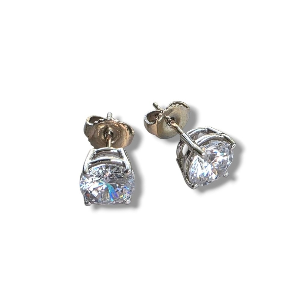 14K Yellow Gold Round Brilliant Solitaire Stud Earrings Four Prong Basket